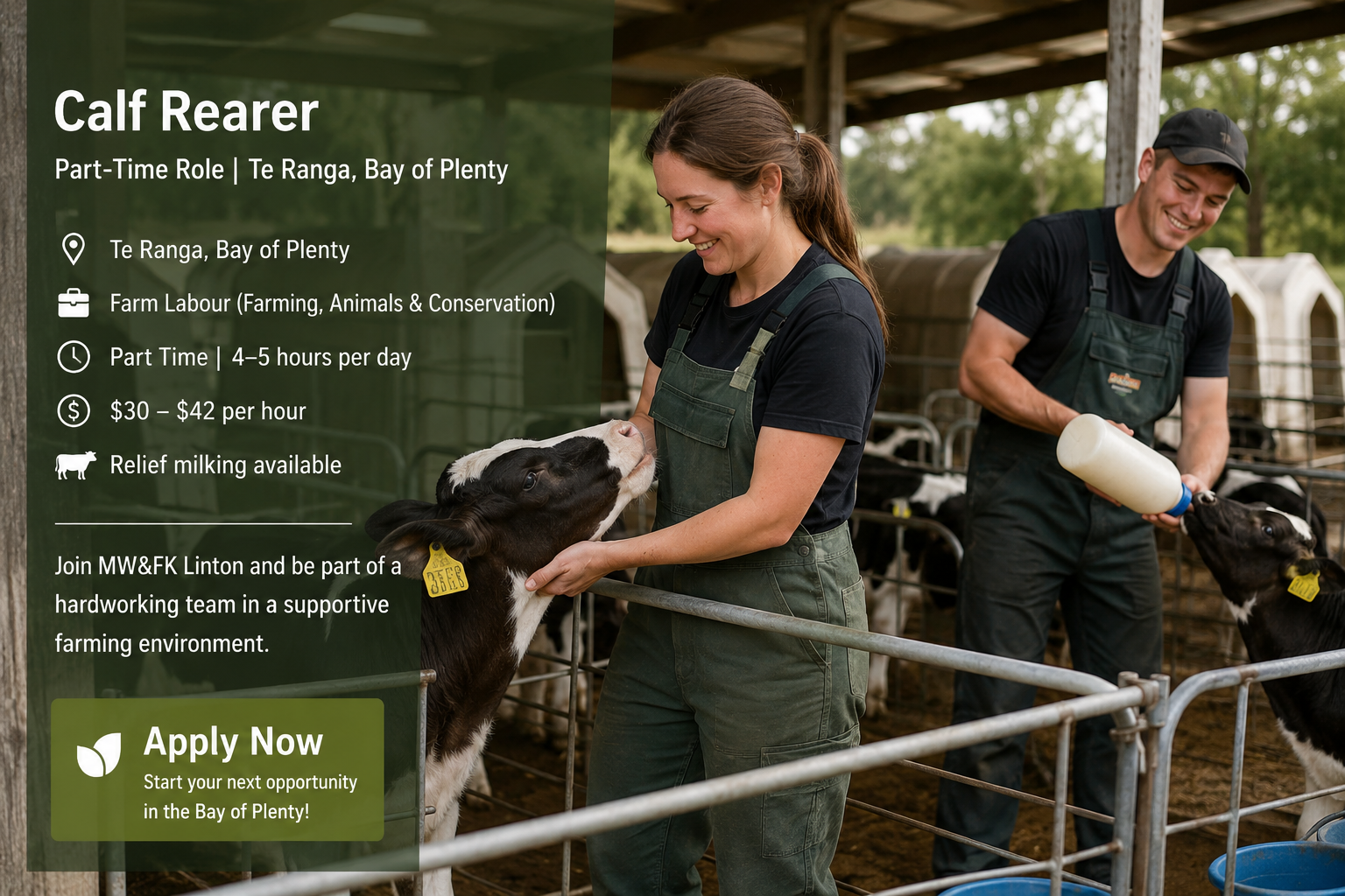 Calf Rearer Part-Time Farm Role Te Ranga, Bay of Plenty, New Zealand